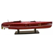 Casa Padrino luxury speedboat Baby Bootlegger with solid wood stand red/white 90 x 30 x H. 20 cm - Handmade decorative boat - Wooden boat - Model boat - Racing boat - Decorative accessories