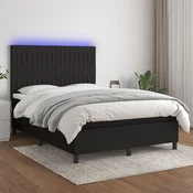 Greatstore Box spring postelja z vzmetnico LED črna 140x200 cm blago