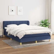 Greatstore Box spring postelja z vzmetnico modra 140x200 cm blago