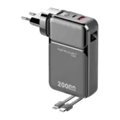 Kucni punjac KONFULON A57Q 20W sa Power Bank baterijom 20000mAh i 2u1 kablom crni