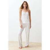 Trendyol White-Multicolor Floral String Strap Knitted Pajama Set