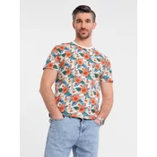 Ombre Mens cotton t-shirt with floral full print pattern - white