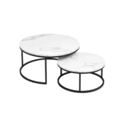 Set 2 okroglih klubske mizice MARBLEX, črna/bel marmor