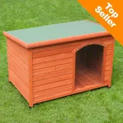 Woody kucica za pse s ravnim krovom i plasticnim vratima - Velicina S: Š 85 x D 57 x V 58 cm