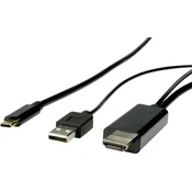 ROLINE Roline USB-C® / HDMI adapterski kabel USB-C® vtič\, HDMI-A vtič 1.00 m črna 11.04.5955 USB-C®-Display kabel, (20417685)