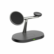 FixPremium - MagSafe stojalo 3 v 1 za iPhone, Apple Watch in AirPods, črno
