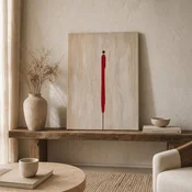WallXpert slika na platnu Huhu3200, minimalisticka crvena figura na bež podlozi, 45 x 70 cm