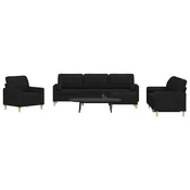 4-dijelni set sofa s tabureom i jastucima crni tkanina