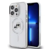 Ovitek Karl Lagerfeld IML MagSafe za iPhone 15 Pro Max - white metal karl and choupette heads