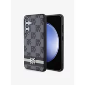DKNY DKNY Usnjeno ohišje s karirastim enobarvnim vzorcem in potiskanimi črtami - Ohišje za Samsung Galaxy S24+ (črno)