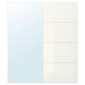 AULI / FÄRVIK Par kliznih vrata, ogledalo/belo staklo, 200x236 cm