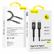 BLAVEC RAPTOR PLETENI KABEL – TIP C NA TIP C – PD 60W 3A 50 cm – črn