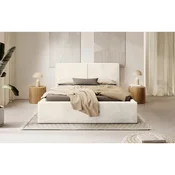 MID.YOU OBLAZINJENA POSTELJA 180 cm x 200 cm , les, tekstil, leseni material krem barve