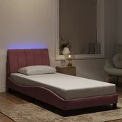 shumee vidaXL Posteljni okvir z LED lučkami roza 90x200 cm žamet