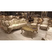 Casa Padrino luxury baroque living room set gold/gray - 2 Baroque Sofas & 2 Baroque Armchairs & 1 Round Baroque Coffee Table - Handmade luxury baroque living room furniture
