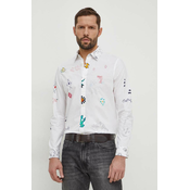 Pamučna košulja Desigual za muškarce, boja: bijela, regular, s klasičnim ovratnikom