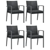 Vidaxl Vrtni stoli z blazinami 4 kosi črni 56,5x57x83 cm poli ratan