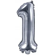 Folija balon številka 1 35 cm srebrn kovinski 1 kos.