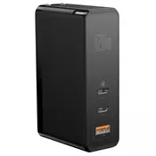 Stenski polnilni adapter Baseus Power Burster s QC3.0, 120W PD, GaN tehnologijo ter z USB-A in dvema USB-C izhodoma - črn