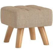 HOMCOM Puf za noge v tkanini z učinkom lana, 27x27x26 cm, otomanski stolček za noge oblazinjen z nogami iz kaučukovega lesa, nosilnost do 110 kg, za dnevno sobo in spalnico, rjava