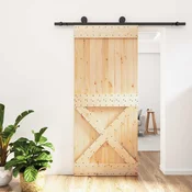 vidaXL Drsna vrata Naravna in črna 90 x 210 cm Masiven borov les