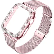 GS Zapestnica + ohišje z diamanti za Apple Watch 7/8/9 45 mm, roza