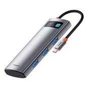 Baseus 7v1 HUB Adapter Metal Gleam Series USB-C v USB-C PD 3x USB-A HDMI SD TF siva, (21980886)