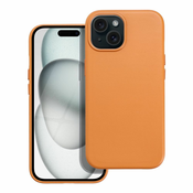 Maska Leather Mag Cover od eko kože s ugradenim magnetnim obrucem za za iPhone 15 - orange