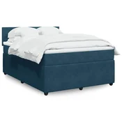 Box spring postelja z vzmetnico modra 140x200 cm žamet
