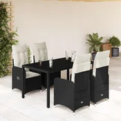 vidaXL Vrtna bistro garnitura 5-delna z blazinami črn poli ratan