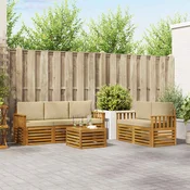 Set vanjskih sofa 6 kom. Prirodna i bež Cvrsto drvo akacije