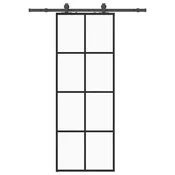 Vidaxl Drsna vrata z opremo črna 76x205 cm ESG steklo