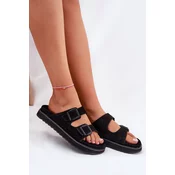 Womens Suede Slides With Buckles D.Franklin Black