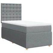 Vidaxl Box spring postelja z vzmetnico svetlo siva 90x190 cm blago
