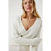 Happiness Istanbul Womens Bone Wrapped Neck Seasonal Knitwear Sweater