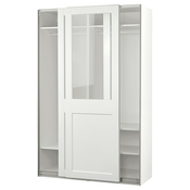 PAX / GRIMO Garderober i klizna vrata, bela/bistro staklo bela, 150x66x236 cm
