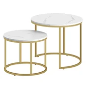 shumee Okrogla klubska mizica, 2 kosa - marmorne/zlate noge