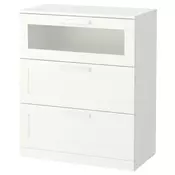BRIMNES Komoda s 3 fioke, bela/mlecno staklo, 78x95 cm