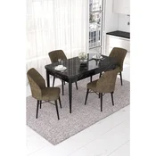 Hanah Home trpezarijski set Nef, sto na razvlacenje i 4 stolice, ploca u dekoru crnog mermera, braon tkanina Jerry