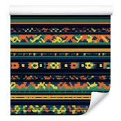 Tapeta Barvita pletenina v temno modri, turkizni in oker barvi 50x1000 cm