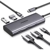 slomart UGREEN Revodok 206 USB C Hub - 2x HDMI, 3x USB, 100W PD, za Surface, ThinkPad, Zenbook. Priklopna postaja za več naprav.