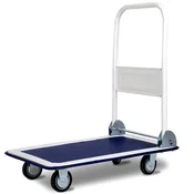 Costway Zložljiv transportni voziček z nosilnostjo 150 kg, vrtljiva kolesa 360°, ročaj, modra barva