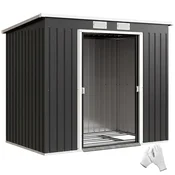 OUTSUNNY Vrtna hiška 2.42m2 iz pocinkanega jekla s temeljnim kompletom, zračniki, orodjarna z dvojnimi drsnimi vrati, ki se lahko zaklenejo, poševna streha, 213x130x172 cm, temno siva