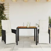 vidaXL Bistro garnitura 3-delna z blazinami črn poli ratan