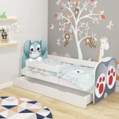 Dječji krevet ACMA Animals, bočna bijela + ladica 160x80 cm 01-zeko