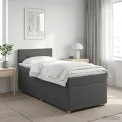 vidaXL Postelja boxspring z vzmetnico Temno siva 90 x 190 cm Blago