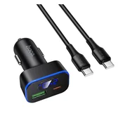 Avtomobilski polnilnik HOCO USB A + USB C PD QC3.0 48W + kabel USB C na C Z63B črn
