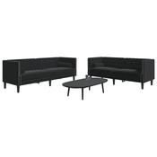 2-dijelni set sofa Chesterfield crni baršunasti