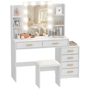 HOMCOM HOMCOM toaletna mizica s stolčkom MDF, steklo 120D x 40Š x 140V cm belo, (5000242536)