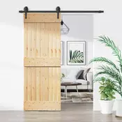 vidaXL Drsna vrata Naravna in črna 80 x 210 cm Masiven borov les